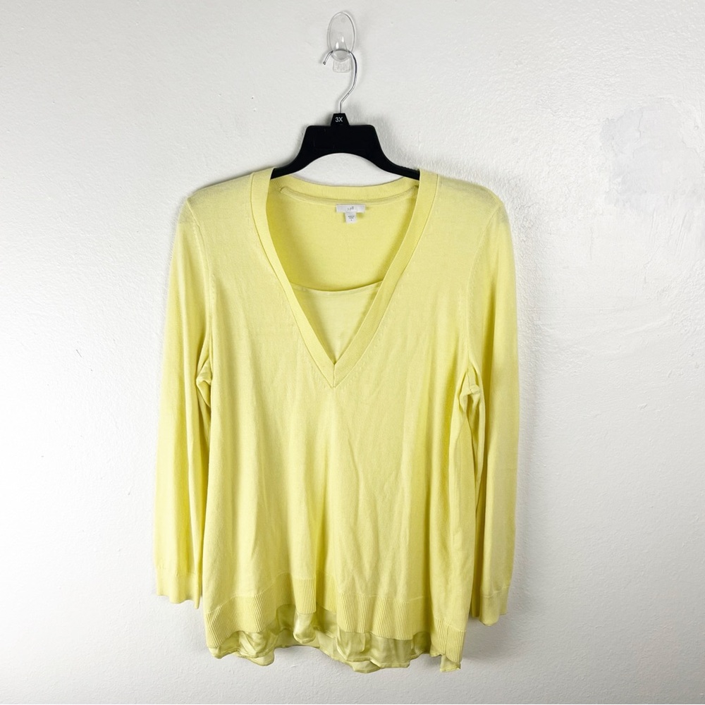 J. JILL Yellow Layered Long Sleeves V-Neck Lightweight Knot Sweater Large Preppy
